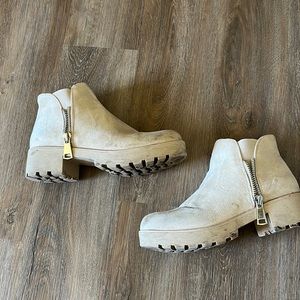 Platform Faux Suede Cream Booties Size 10